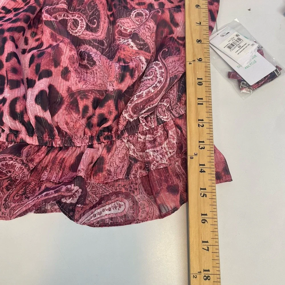 Guess Top Womens XS Lucy Ruffle Off Shoulder Blouse Paisly Animal Print Glam New